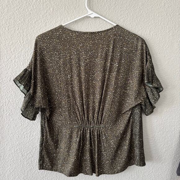 Anthropologie Dolan Olive Green Short Sleeve Ruffle Blouse Top Size Petite Small - Picture 4 of 10